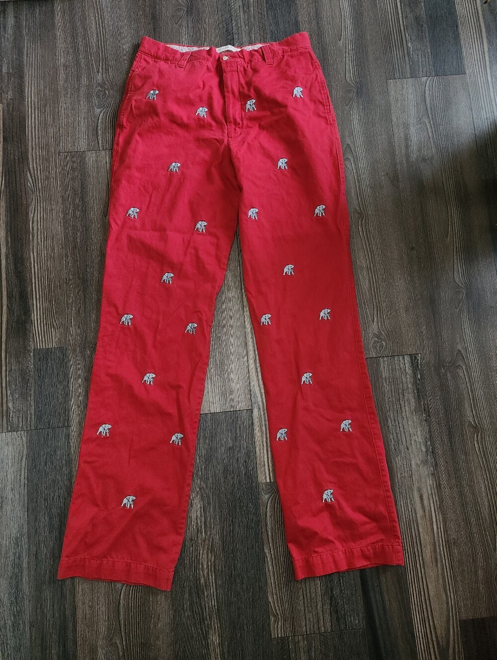 Men's Berle Pants Sz 34 Red W/ Gray Elephants Game Day Alabama Preppy Fraternity